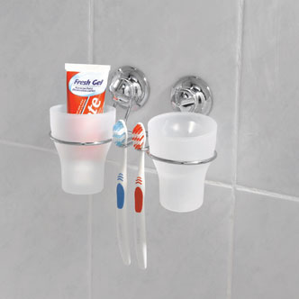 מתקן זוגי למברשת שיניים וכוסות Everloc פטנט! מוצרי אמבט ללא קידוח